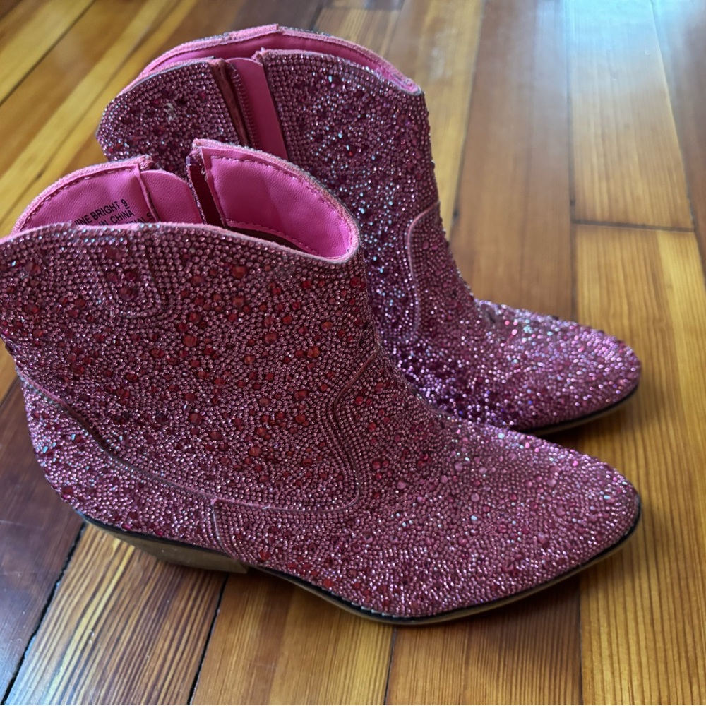 Pink Rhinestone Ankle Boots